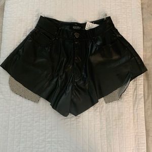 Vegan leather micro shorts with crystal pockets
